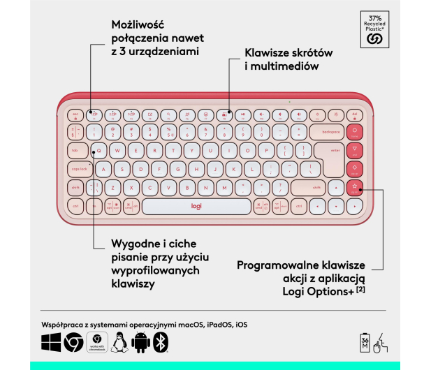 Logitech POP ICON Keys różowa - 1276195 - zdjęcie 10
